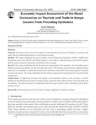 Pdf Economic Impact Assessment Of The Novel Coronavirus On Tourism And Trade In Kenya Lessons From Preceding Epidemics
