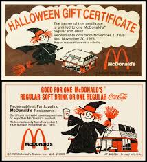 Mcdonald S Halloween Gift Certificate 1976 My Childhood Memories Childhood Memories Childhood