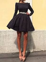 Solid Color Long Sleeve Short Flare Dress Bubble Skirt Black Nextshe Com Cheap Dresses Casual Black Long Sleeve Mini Dress Long Sleeve Mini Dress