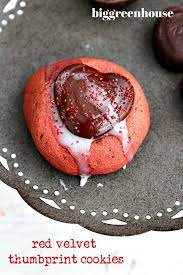 Red Velvet Thumbprint Cookies Big Green House Desserts Baked Goods Recipe Valentines Recipes Desserts Valentine Desserts Mint Chip Ice Cream