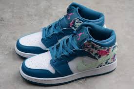 2019 New Air Jordan 1 Mid White Blue Pink Green Girls Size Womens Jordans Kicks Shoes Blue Shoes