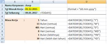Fungsi Datedif Untuk Menghitung Masa Kerja Karyawan
