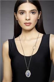 Neptune Pave Blue Stone Diamante Pendant Necklace