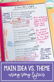 Main Idea Vs Theme With Song Lyrics Teaching With A Mountain View Language Arts Lesson Plans Teaching Reading Skills Language Arts Lessons