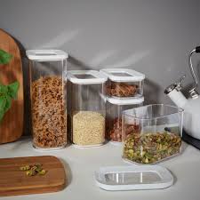 Our clear round acrylic canisters add a new shatterproof twist to a classic design. 5 X Clear Kitchen Storage Canisters Store