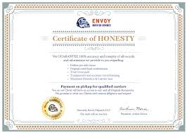 Certificate Of Honesty We Guarantee 100 Accuracy And Integrity Of All Records Envoydispatch Truckingdispatch Dispatchservices Honesty Integrity The 100