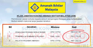 Amanah ikhtiar malaysia— presentation transcript: Jawatan Kosong Amanah Ikhtiar Malaysia Aim Kelayakan Pmr Spm Stpm