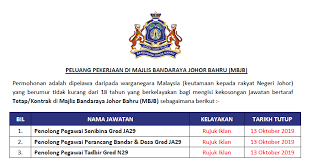 Jawatan kosong universiti teknikal malaysia melaka utem. Jawatan Kosong Di Majlis Bandaraya Johor Bahru Mbjb Pelbagai Bidang Jawatan Ejawatankini Com