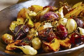Add the garlic and cook another minute. Roasted Potatoes And Beets With Garlic And Thyme Thyme Recipes Cooking Beets In Oven Beet Recipes