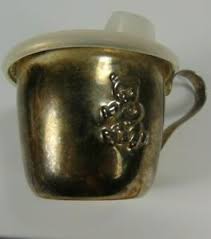 Vintage Silver Plated Baby Sippy Cup Bear Logo With Lid Not Polished Ebay