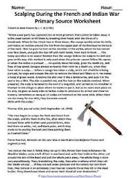 Scalping During The French And Indian War Primary Source Worksheet Primary Sources Native American Lessons Native American Lesson Plans