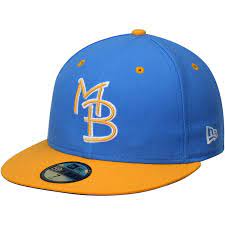 Myrtle Beach Pelicans New Era Authentic 59fifty Fitted Hat Blue Gold Fitted Hats Myrtle Beach New Era