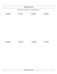 The Long Division Two Digit Divisor And A Four Digit Dividend With A Decimal Quotient C Math Worksheet From The Decimals Long Division Decimals Worksheets