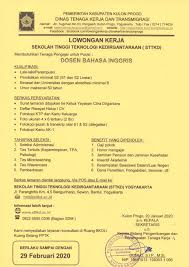 Maybe you would like to learn more about one of these? Disnakertrans Lowongan Dosen Bahasa Inggris Di Sttkd Yogyakarta