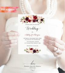 Printable Burgundy Floral Wedding Invitation Pdf Template Editable 5x7 Rustic Boho Wedding Invitations Boho Wedding Invitation Pdf Floral Wedding Invitations