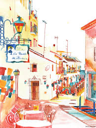 Restaurant in Mijas, watercolor : rspain