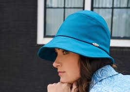 Paula- blue light weight rain hat in cloche style