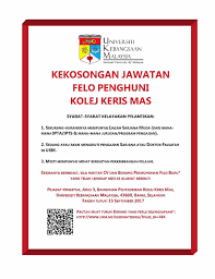 Sarjana muda sains bioperubatan dengan kepujian (km03). Kekosongan Jawatan Felo Kolej Keris Mas Ukm Bangi Facebook