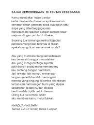 Merebut kembali kemerdekaan yang hakiki itu perjuangan dulu menjadi bangsa yang bermartabat yang sejahtera abadi selamanya di saat ini hingga nanti. Sajak Kemerdekaan
