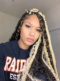 Black Box Braids With Color Tips Bohemian Box Braids Box Braids Styling Blonde Braids Box Braids Hairstyles