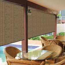 How to make easy bamboo roll up blinds. Exterior Cordless Roller Shade 95 Uv Block Walnut Exterior Roller Shade Patio Sun Shades Outdoor Shade