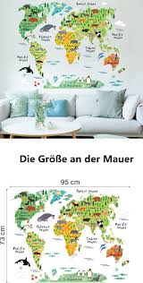 Charllean Wandsticker Weltkarte Kinder Wallpark Kinder Kids Padagogisch Karikatur Tier Weltkarte Abnehmbare Wandsticker Wand Wandsticker Karikatur Wandtattoo