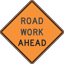 Black And Yellow Sign With Arrow Meaning Road Work Ahead Sign X4568 Ahd Road Work Road Work Sign Road Safety Signs