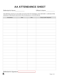 Free Alcoholics Anonymous (AA) Sign-in/Attendance Sheet Template