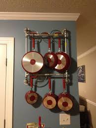 Easy Diy Pot Pan Rack Made Out Of Pipes Kitchen Cookware Sets Pot Rack Pot Rack Hanging