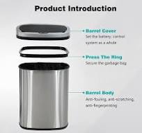 BestOffice 13 Gallon Stainless Steel Touchless Garbage Trash Can with  Motion Sensor for Indoor Use(Silver)