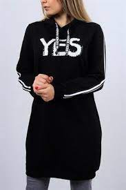 Yazi Detay Kol Serit Siyah Bayan Sweat Tunik 9188b Kadin Tisort Genc Elbiseleri Casual Hijab Outfit