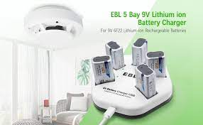 * widely used in smoke alarms. Amazon Com Ebl 9v Rechargeable Batteries Lithium Ion 9v 600mah Batteries 600mah 5 Packs With 5 Bay 9v Battery Charger 2a Input For Smoke Alarm Detectors Health Personal Care