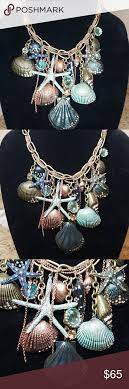 St Thomas Shell Beach Blue Gold Statement Necklace Statement Necklace Gold Statement Necklace Rose Gold Jewelry Necklace