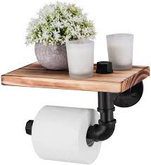 This dog rear toilet paper holder will definitely get guests talking at your next house party and nobody will ever forget the day they had to pull toilet paper from such an unusual place. Amazon Com Elibbren Industrial Toilet Paper Holder With Rustic Wooden Shelf And Cast Iron Pipe Hardware Pipe Toilet Paper Holder For Bathroom Washroom Kitchen Dining