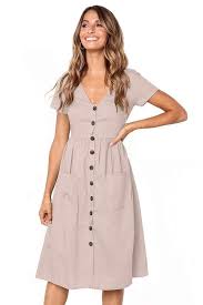 Pink Stylish Button Front Midi Dress With Pockets Women S Clothing Online Store Midi Short Sleeve Dress Mid Dresses Summer Dresses For Women