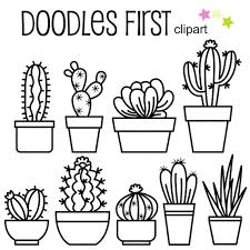 Outline Cactus Digital Clip Art For Scrapbooking Card Making Etsy Cupcake Toppers Paper Cactus Drawing Clip Art