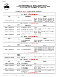 Msbte Time Table For Summer 2017 Examination Engineering Mechanical Engineering