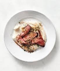 Steak With Cauliflower Puree And Crispy Quinoa Cauliflower Puree Pureed Food Recipes Crispy Quinoa