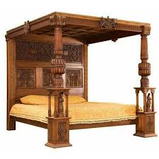 I attached the head board and foot board to a platform style fram for my memory foam mattress. Antique Teak Wood Designer Gothic Canopy Bed Back Carved Size 213l X 213w X213h Centimetres Id 11653050197