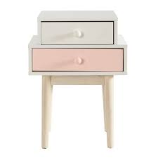 Table basse relevable laquée blanc zen. 2 Drawers White And Pink Bedside Table Blush Maisons Du Monde