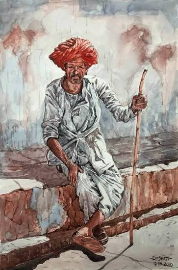 An old Rajasthani farmer .... watercolour on handmade paper ...