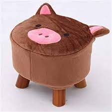 lchao fashion cute household decoration wooden stools with plush fabrics cover wood low stools footstool round chair stool cute pig decor cute pigs small chair