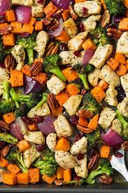 Roasting intensifies the sweetness of the sweet potatoes and gives the cauliflower a wonderful nutty flavor in this simple, healthy side dish. Chicken Broccoli And Sweet Potato Sheet Pan Dinner Cooking Classy