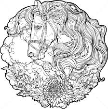 portrait of a horse with clouds and flowers horse coloring pages detailed coloring pages horse coloring