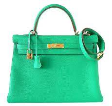 Buy coach women's green poppy leather medium chain tote. Hermes Kelly 35 Bag Menthe Clemence Leather Gold Hardware Baghunter