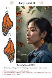Monarch Butterfly Brick Stitch Earrings Pattern for Beading Butterfly Wing 