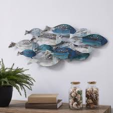 Liffy metal fish wall decor bathroom glass art orange hanging garden decorations for patio, pool or porch. Danya B Coastal School Of Fish Metal Wall Art Fhb6563 The Home Depot