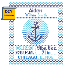 Diy Customizable Pattern Cross Stitch Birth Announcement Cross Stitch Birth Sampler Chevron Baby Boy Girl Anchor Nautical Nursery Zindagi Designs