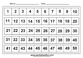 Printable Number Chart 1 50 Kindergarten Worksheets Free