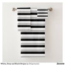 Generously made from 100 percent cotton fabric, it has spun loft feature which makes it both skin friendly and environment friendly as it is not spun with plastic fiber. White Grey And Black Stripes Bath Towel Set Zazzle Com Striped Bath Towels White Bath Towels Bath Towel Sets